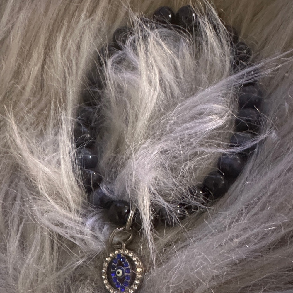 Blue and Silver Beaded Bracelet with Charm